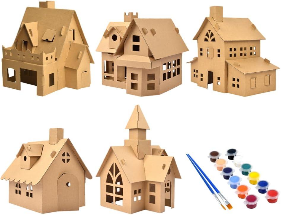 Hemoton 5sets Xmas Small House Kit for Boy Girl Decorative Biscuit House Activity Accessories Creative Handmade Toys for Christmas Fun Includes Paint Colors Brushes