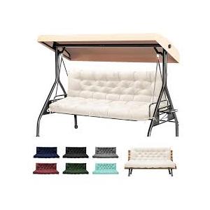 DANGHOOGY Porch Swing Cushions, Waterproof Swing Cushions Replacement with Backrest, Outdoor Swing Bench Cushions 2-3 Seater Replacement for Patio Furniture 48x40 (Cream)