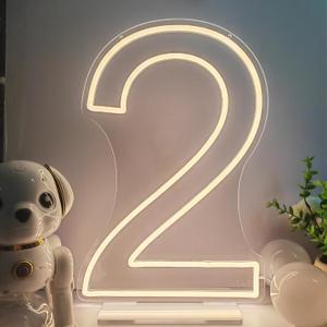 Neon Signs Number 2 Birthdays Decor Neon Lights Party USB Plus Battery Case Light up Your Baby's Birthday with Our Neon Number Two Sign (Number 2-Warm White)