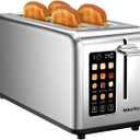 Mecity 4 Slice Toaster Touch Screen 1.5" Long Slot, Stainless Steel Smart Bread Toaster for Bagel Muffin Waffle Gluten Free Breads, Timer, Defrost, Reheat, 120V 1400W