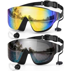 Zoomsnail Swim Goggles 2 Pack, Rimless Wide View Swimming Goggles for Adult, Anti-Fog UV Leaking Pool Goggles for Men Women