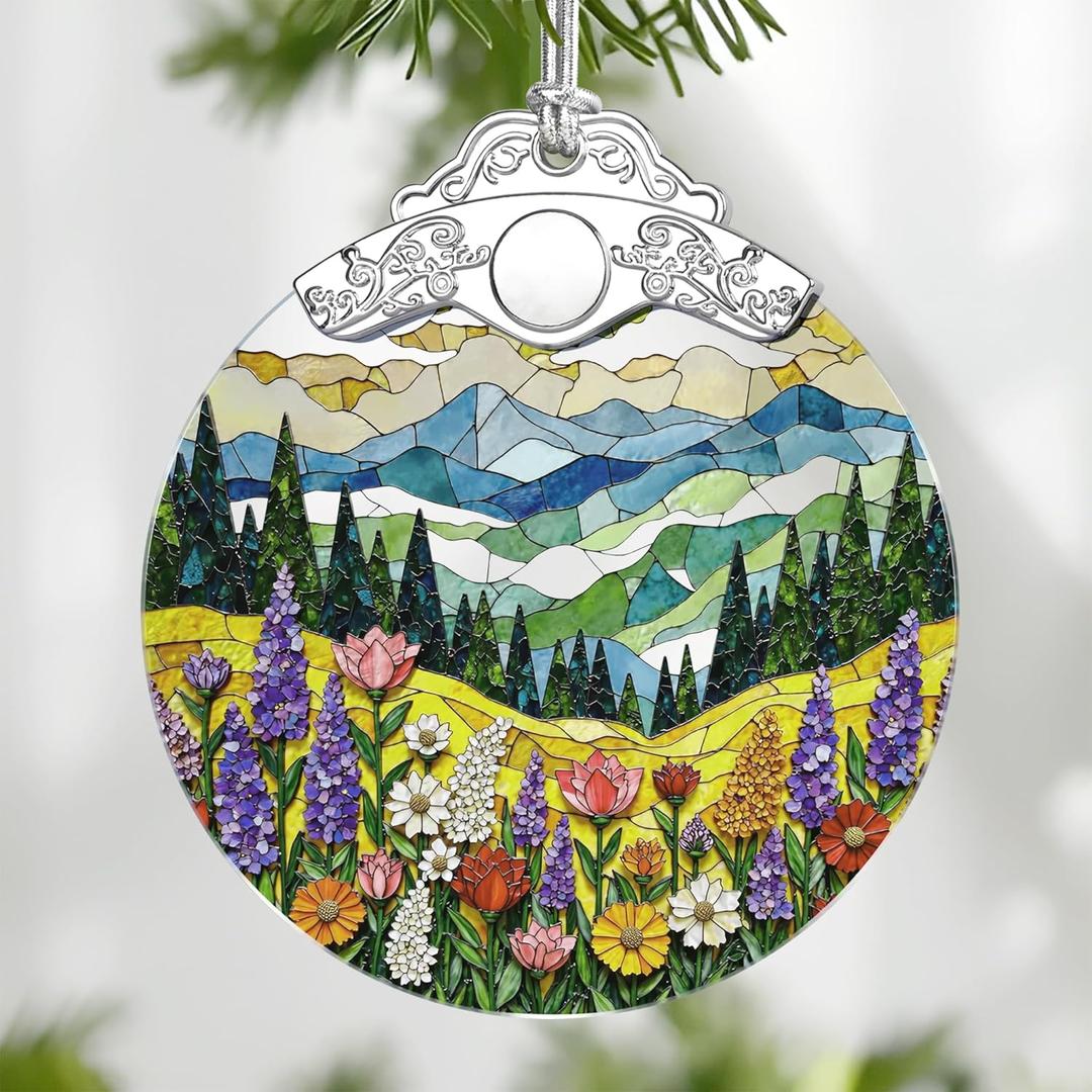 Mountain Wildflower Stained Glass Ornament, Christmas Ornaments  Christmas Tree Ornament, Holiday Decor, Xmas Stocking Stuffers, Gift Idea, Gifts for Nature Lover, Mom, Friend, and Family