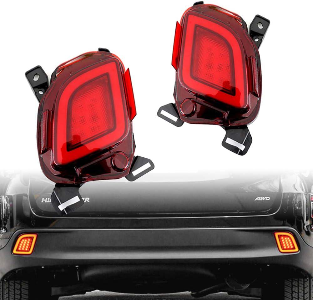 GeeGee Red Lens LED Rear Bumper Fog Light Assembly Compatible With 2015 2016 2017 2018 Toyota Highlander Functions as Rear Fog Lamp Brake Light Bumper Reflector 3-In-1 (Rear fog lamp （15-18）)