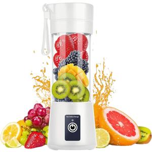 Portable Blender Cup, Electric USB Mini Juicer Blender for Shakes and Smoothies, 380ml, 6 Stainless Steel Blades, Rechargeable, Lightweight, Black, Ideal for Travel & Gym (White)