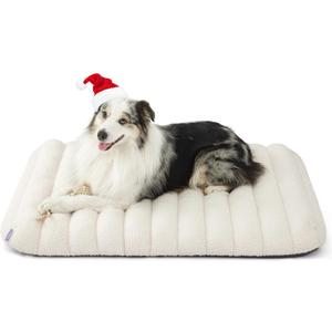 LE SURE Cute Orthopedic Dog Bed Large Sized Dog, Waterproof Chic Flat Pet Beds with Removable Washable Cover, Fuzzy Thick Egg Crate Foam Pet Mat for Indoor Use (36" x 27", Cream)