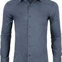 Men's Dress Shirt Long Sleeve Stretch Wrinkle-Resistant Formal Shirt Business Casual Heather Button Down Shirts, Navy Blue 