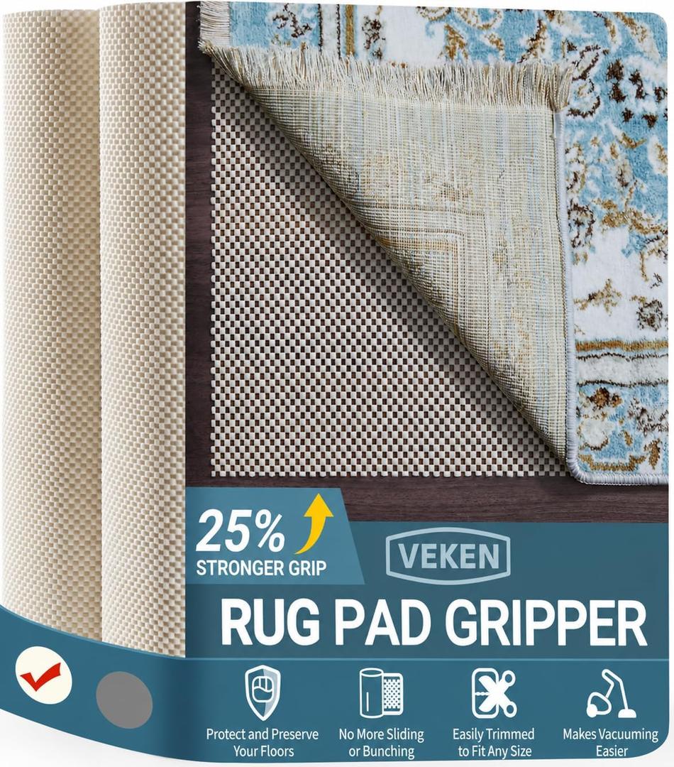 Veken Non Slip Rug Pad Gripper for Hardwood Floors, Strong Grip 6x9 Ft Rug Pads for Area Rugs, Thick Rug Grippers for Tile Floors, Under Carpet Anti Skid Mat, with Over 99 Pcs Anti-Slip Pattern