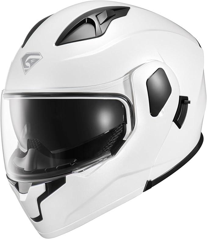 KYPARA Motorcycle Dual Visor Flip up Modular Full Face Helmet with DOT Certification of Impressionism ( White pearl ), M