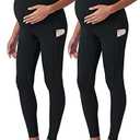 POSHDIVAH 2Pcs Women's Maternity Workout Leggings Over The Belly Pregnancy Yoga Pants with Pockets Soft Active Wear Work Pants Blacks Medium