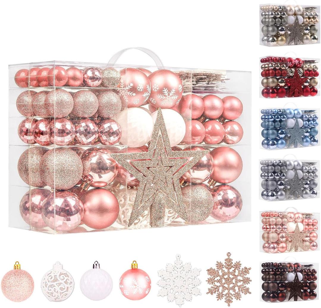 95Pcs Christmas Ball Ornaments Set,Neutral Christmas Tree Decoration Gift, Seasonal Decorative Hanging Ornament Set with Hand-held Gift Package for Xmas Tree (Rose Gold)