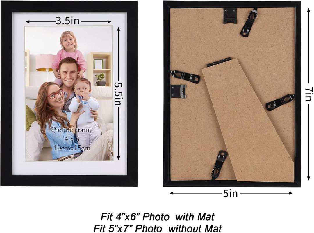 Giftgarden Black 5x7 Picture Frame, Pack of 1, Matted to 4x6 Picture with Mat or Multi 5x7 Photo without Mat, Wall Hanging or Tabletop Display