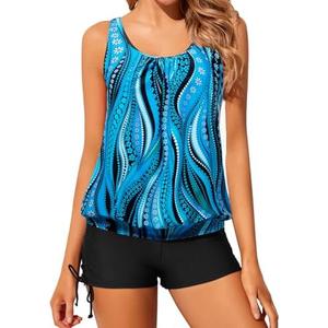 Yonique Blouson Tankini Swimsuits for Women 2 Piece Bathing Suits Tops with Boyshorts Modest Loose Fit Swimwear L