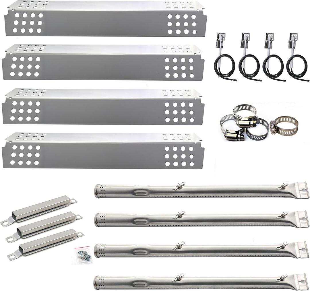 Hisencn Grill Replacement Parts for Charbroil Commercial 4 Burner 463241113, 463449914, 463250811, 463251012, 463241413, Gas Grills, Pipe Burner Tube, Heat Plate Tent Shield and Crossover Tube