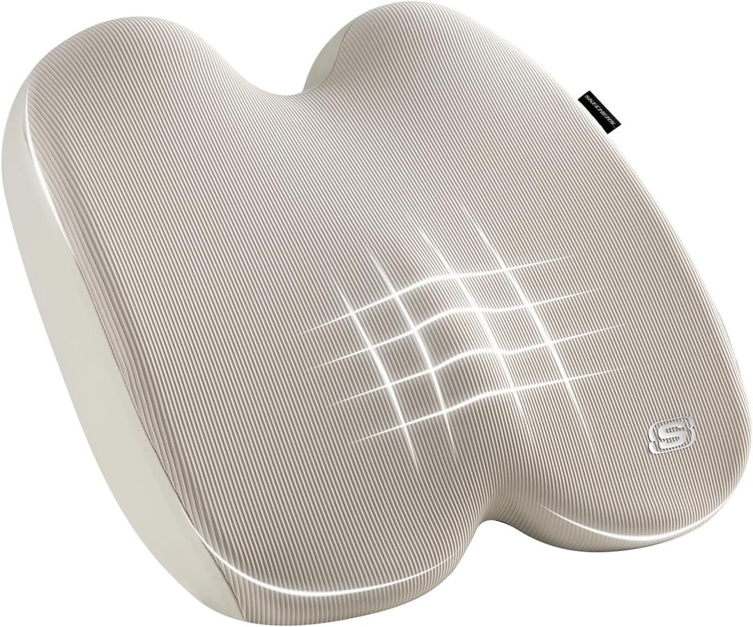 Skechers Seat Cushion, Ergonomic Memory Foam Cushion for Long Sitting Hours on Office & Home Chair, Car Seat Cushion for Sciatica, Coccyx Cushion,Beige