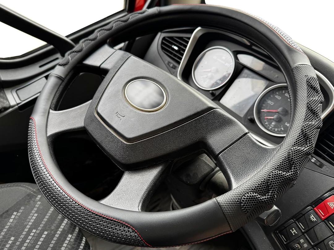 PINCTROT XL Size 17.5-18 Inch Great Grip Steering Wheel Cover for Semi Truck, Fits RV, Big Rig Trucker, 18 Wheeler and Classic Cars, Anti-Slip Design 17.5-18 Inch (Black/Red Stitch)