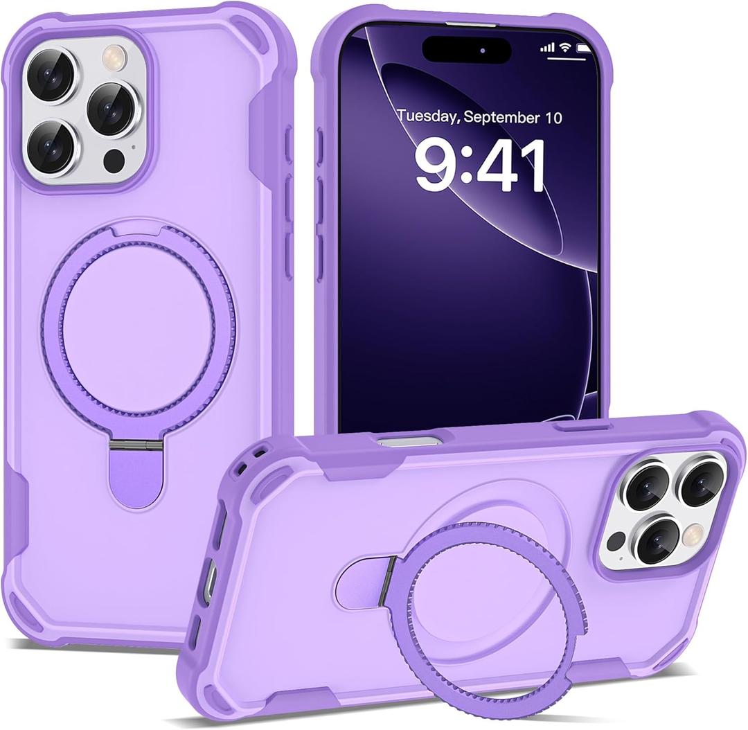 Compatible with iPhone 16 Pro Case 6.3'' with Magnetic Ring Stand [Military Drop Protection][Compatible with MagSafe] Shockproof 16 Pro Phone Case for Men Wowen,Purple