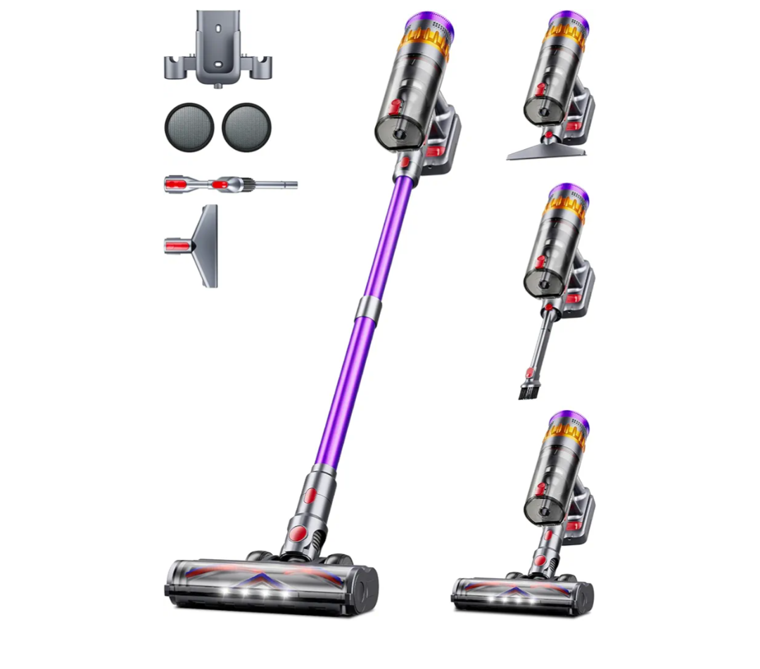 Cordless Vacuum Cleaner, 600W 50Kpa 70 Mins Vacuum Cleaners for Home, Self-Standing Stick Vacuum with Touch Screen, Wall Dock, Anti-Tangle Rechargeable Vacuum for Pet Hair Carpet Hardwood Floor