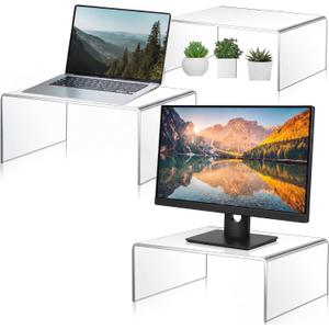 RattanView 3 Pcs Extra Large 16, 15, 14 Inch Acrylic Display Risers Clear Acrylic Shelf Riser Display Stands 8 mm 5 mm Thick Rectangular for Monitors Large Scale Figurines Trophy Commercial Use