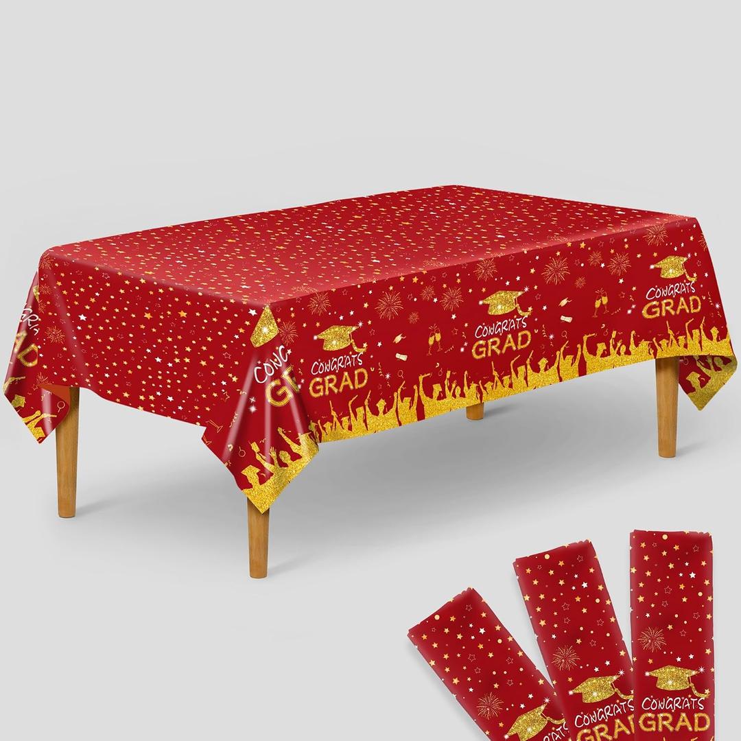 KatchOn, Red and Gold Graduation Tablecloth - 108x54 Inch, Pack of 3 | Congrats Grad Tablecloth | Red and Gold Graduation Decorations 2026 | 2026 Graduation Table Decorations