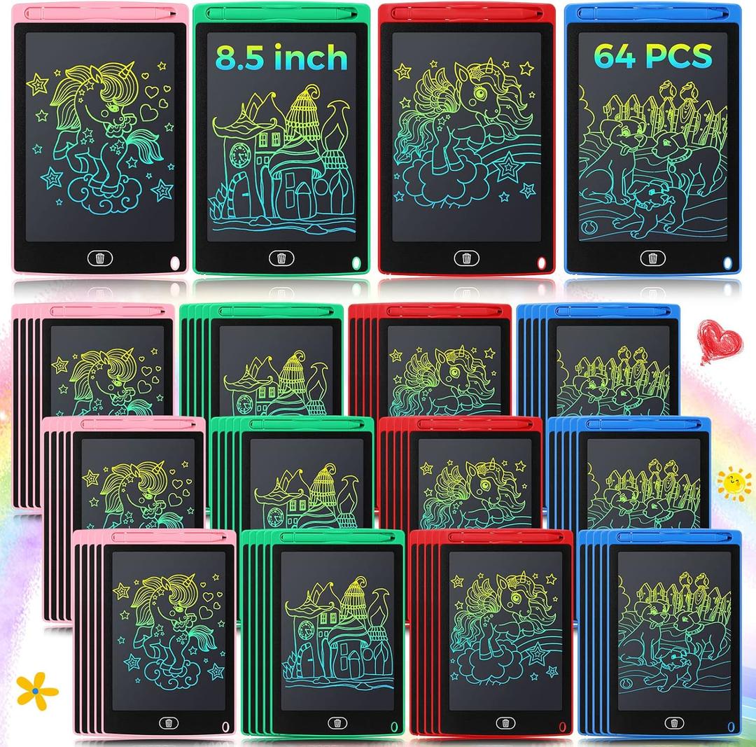 Zhehao 64 Pieces LCD Writing Tablet Doodle Board for Kids Bulk, 8.5 Inch Reusable Erasable Drawing Pad Learning Educational Toy Birthday Party Favor Christmas Party Gift for Boys Girls(Colorful)