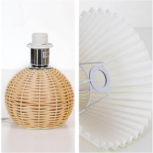 Pleated Table Lamp, Modern Bedside Nightstand Lamp with Beige Lampshade Rattan Metal Base, Desk Light for Bedroom Living Room Home Office Decor with E12 Bulb