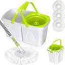 Masthome Mop and Bucket with Wringer Set, Small Spin Mops with Bucket Detachable and 3 Microfiber Mop Pads, 50" Microfiber Spin Mop for Hardwood Laminate Ceramic Marble Tile Floor Cleaning (White)