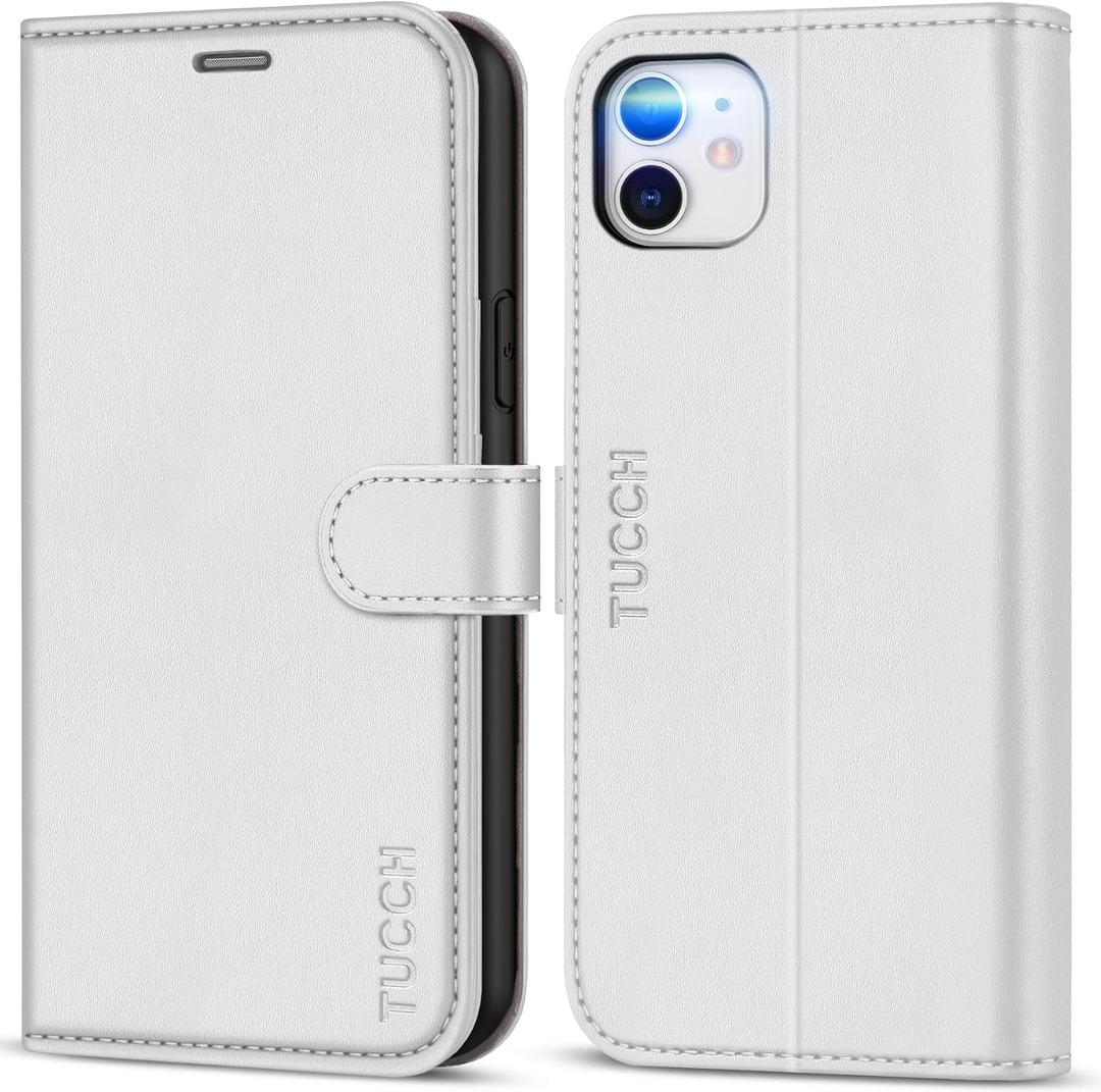 TUCCH Case Wallet for iPhone 11, [RFID Blocking] Card Slots Stand Magnetic Closure, Protective PU Leather [Shockproof TPU Interior Case] Flip Cover Compatible with iPhone 11 (2019 6.1 inch), White