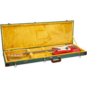 Crossrock Master Series Fender Precision & Jazz Bass Guitar Case | Malachite Blue Tweed Exterior, Re-Engineered Wooden Shell, Leather Handle & Gold Velvet Interior