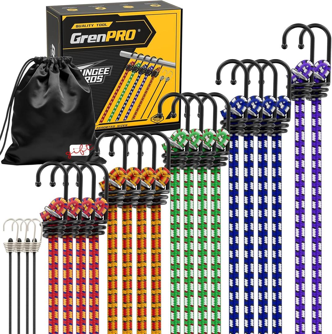 GRENPRO Premium Bungee Cords Heavy Duty - 22 pcs Bungee Cords with Hooks in A Storage Bag Includes 10", 18", 24", 30", 36", 48" Bungie Cord Bundle