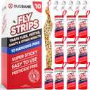 Fly Strips Indoor Sticky Hanging 10pk with Pins. Non Toxic Outdoor Fly Trap Indoor for Home. Flies Tape Paper Trap Ribbon Roll for House Gnat Fruit and Housefly. Bug Catchers for Inside Home Flypaper.