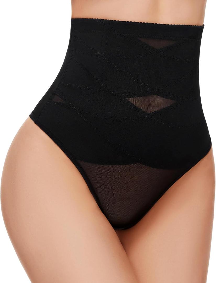 SIMIYA Thong Shapewear Tummy Control Underwear for Women High Waist Stay-Put Body Shaper Girdle Compression Shapewear Thong (XX-Large, #02-1pc Black-high Waisted)