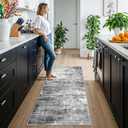 2x6 Abstract Kitchen Runner Rug - Washable Non-Slip Hallway Bedroom Carpet Low Pile Laundry Entryway Rugs with Non Slip Rubber Backing Modern Home Decor Mat for Dining Room Bathroom (2x6 Black/Grey)