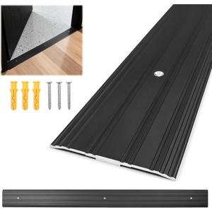 Aluminum Door Threshold - 48" L x 3" W Exterior Floor Transition Strip with Pre Drilled Holes and Expansion Screws, Non-Slip Fluted Saddle Flat Profile Threshold, Prevent Dust & Airflow, Black, 48in x 3in