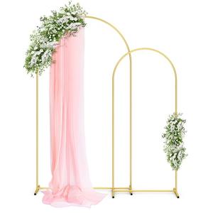 Pureegg Metal Arch Backdrop Stand Set - Set of 2 (7.2ft/6.0ft), Gold Wedding Stand with Stable Base, Elegant Backdrop Cover for Party, Birthday, Baby Shower, Graduation, Easy to Assemble