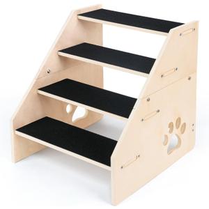 Dog Stairs, Wooden 4-Step Dog Ramp for Small Medium Older Cat, Puppy Essentials Pet Step Ladder for High Bed Couch Car