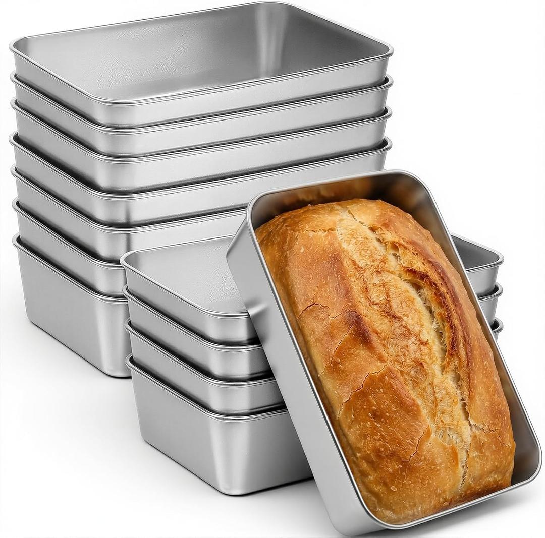 12 Pack 304 Stainless Steel Loaf Pan 8.5 x 5.5 Inch for Baking Bread Sourdough Meatloaf Cake Sandwich Oven & Dishwasher Safe