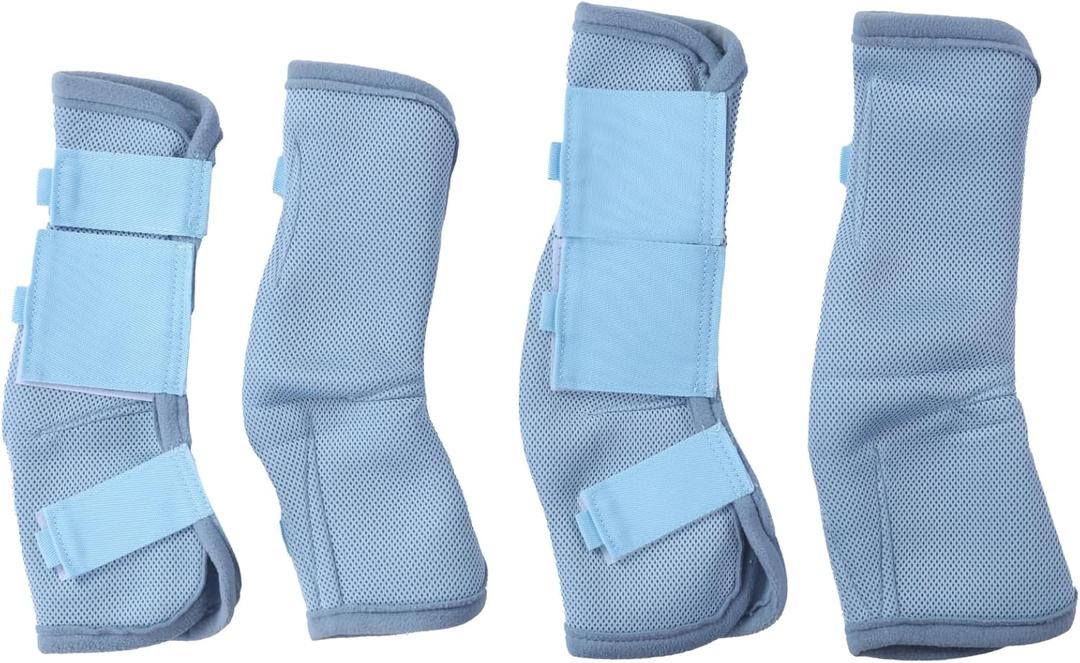 Horse Fly Boots Set of 4, Breathable Comfy Mesh Fly Boots for Horses, Non-Slip Horse Fly Leggings No More Stomping & Horsefly Nuisance Lightblue Full