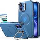 ESR for iPhone 16 Case with Stash Stand, Camera Control, 23FT Military-Grade Shock-Absorbing Drop Protection, Compatible with MagSafe Accessories, Magnetic Cyber Series, Light Blue