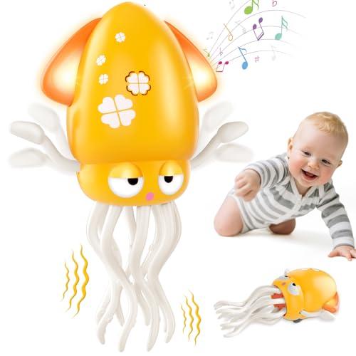 AOTIBO Baby Dancing Octopus Toy for 1 2 3 4 5 Year Old Boy Girl, Baby Tummy Time Electric Crawling Octopus Toys 12-18 Months, Dancing Squid Toy for Walking Toddlers, Kids 1st Birthday Gifts, Yellow