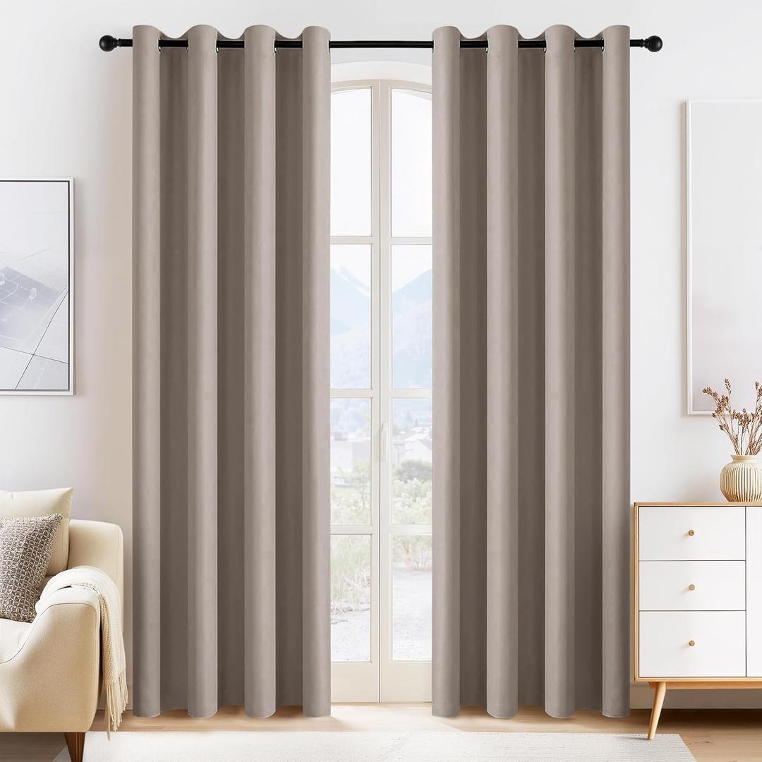 PONY DANCE Light Taupe Blackout Curtains - Thermal Isulated Room Darkening Drapes for Bedroom/Living Room, Set of 2 Curtain Panels, 55 x 80 inch