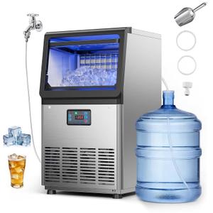 VEVOR Commercial Ice Maker Machine, 90 lbs/24h with 13 lbs Storage Capacity, Dual Water Inlet Countertop/Freestanding/Under Counter, Stainless Steel Ice Maker with LED Display, for Home Bar