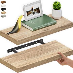 Ballucci Floating Shelf, 2-Pack 24" Natural Oak Floating Shelves for Wall, Wood Wall Shelf for Home Décor, Floating Shelves for Bathroom, Living Room, Bedroom, 8" Deep Wall Shelves, 23.6 inches