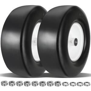 2 Pcs Upgrade 13x5.00-6 Flat Free Lawn Mower Tire and Wheel with 3/4" 1/2" 5/8" Chrome Steel Bearings, Zero Turn Mower Front Solid Tire for Commercial Grade Lawn, Garden Turf, 4.2"-5.2" Centered Hub