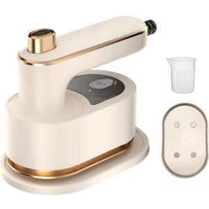 Mini Travel Steam Iron for Clothes with Dual Voltage, Portable Lightweight Handheld Steamer, Quick Heat Up, Non-Stick Soleplate, High Speed Steams,Ideal for Home, Dorm and Sewing, Beige