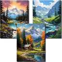 Axquilon 3 Packs Landscape Paint by Numbers Kit for Adults, DIY Watercolor Oil Painting by Numbers Kit, Easy Acrylic Adults Paint by Numbers Kit for Home Wall Decor 12x16in