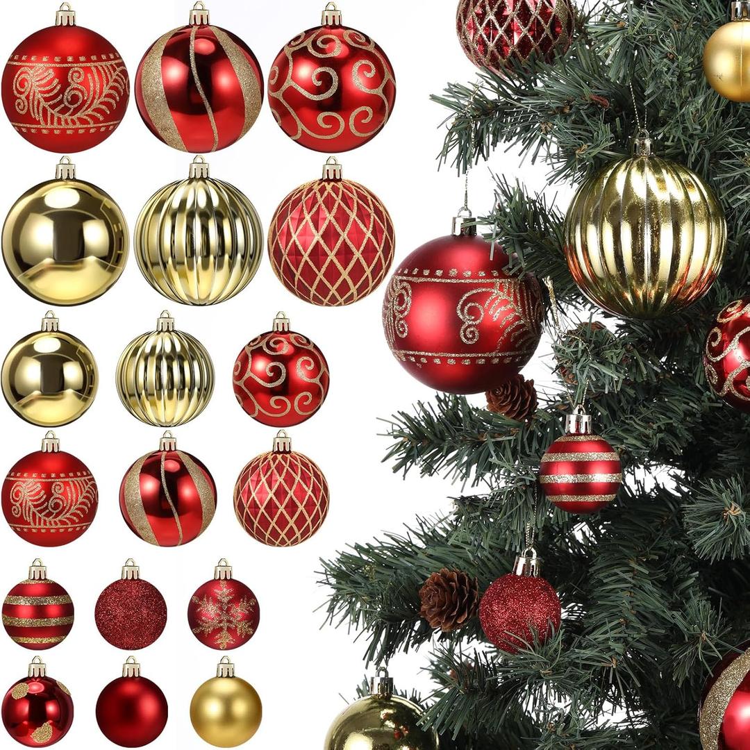 Soulchen 36 Pcs Christmas Balls Ornaments Set 3.15''/2.36''/1.57''/Red & Gold Christmas Tree Decorations Ball Ornaments Bulk Glitter Xmas Luxury Hanging Decor Xmas Holiday Party Decor