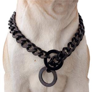 Dog Chain Collar Dog Walking Collar 15mm Black Strong Stainless Steel Cuban Link Chain Collar for Small Medium Dogs21.5 Inches
