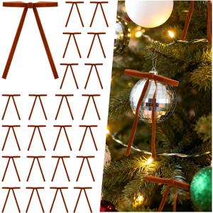 2 x 30 Pcs Brown Velvet Ribbon Bows for Christmas Tree - 5 x 7 Inch Vintage Rustic Ribbon Bows for Door Garlands, Gifts, and Xmas Home Outdoor Indoor Decoration