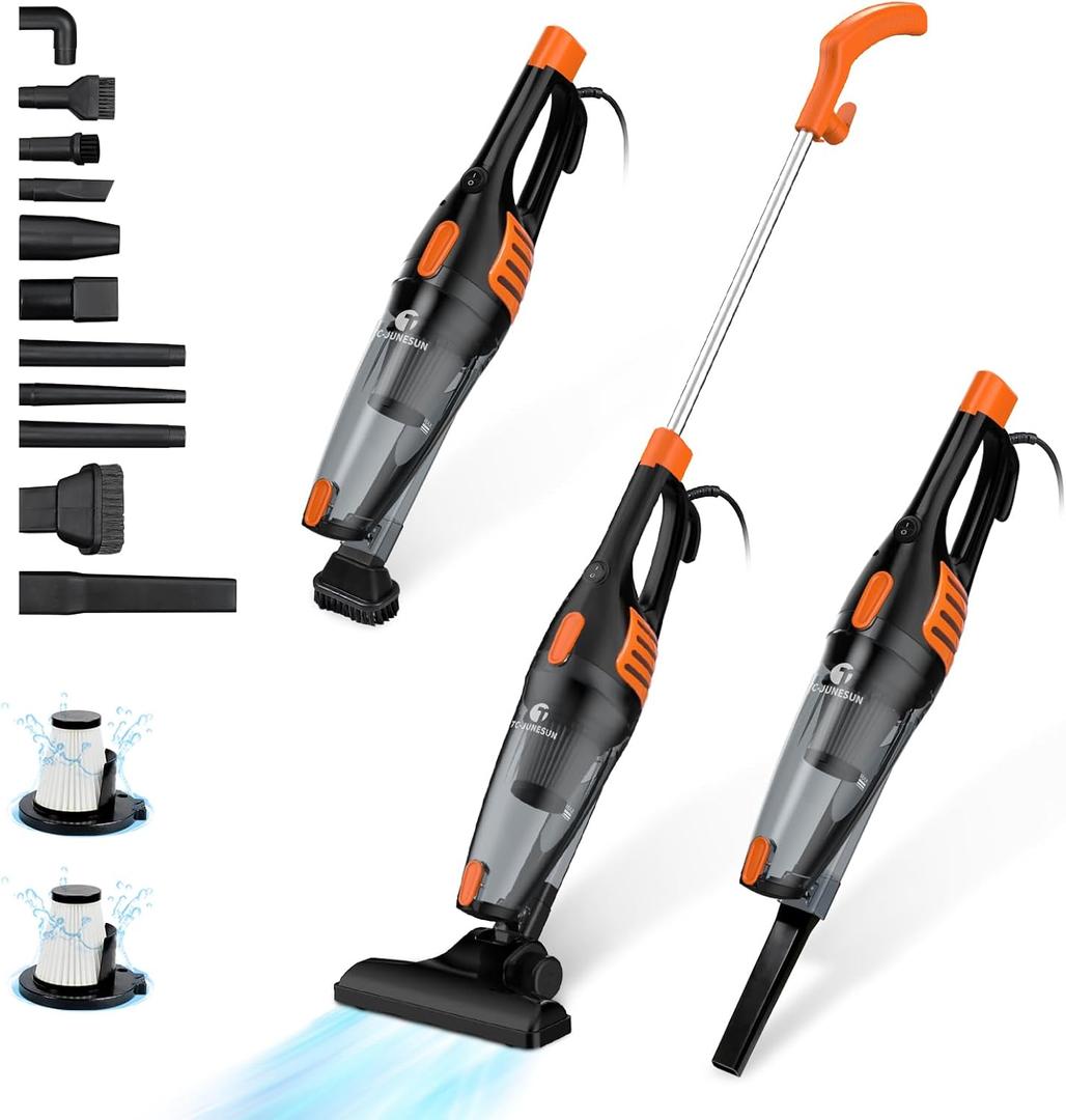 TC-JUNESUN Corded Vacuum Cleaner, 12 in 1 Ultra-Lightweight Vacuum Cleaners for Home 15KPa Powerful Suction Stick Vacuum with Washable HEPA Filter for Home, Car, Pet Hair, Carpet, Hard Floor