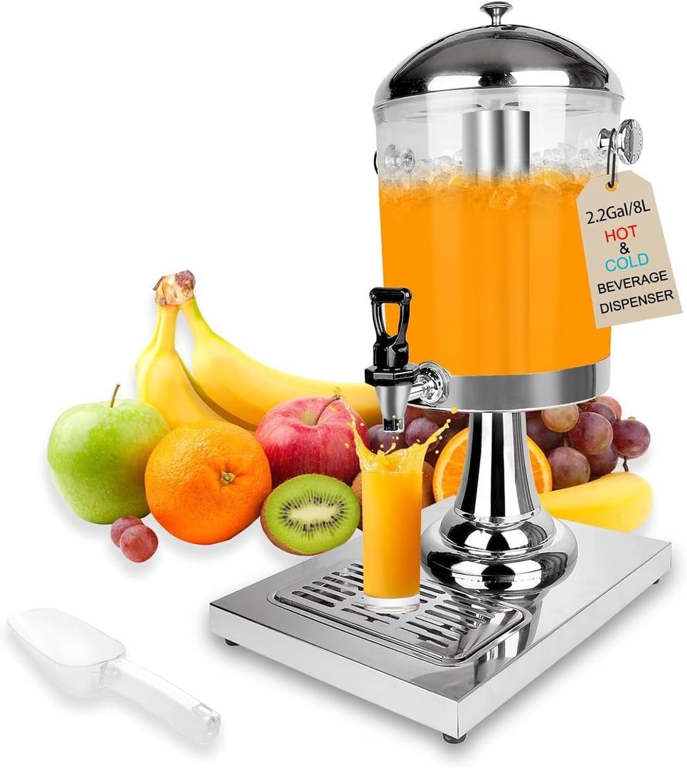Beverage Dispenser With Stand, Drink Dispenser for Party, Stainless Steel Water Jar Dispenser with Ice Container, Spigot, Drink Jar Jug For Home Parties